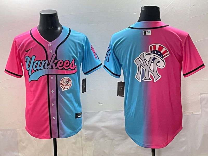 Men 2025 New York Yankees Blank Blue pink Game Nike MLB Jersey style 0015